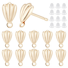 PandaHall Elite 10 Pairs Brass Stud Earring Finding, with Horizontal Loops and 20Pcs Plastic Ear Nuts, Shell Shape, Golden, 9x5mm, Hole: 1mm, Pin: 0.8mm