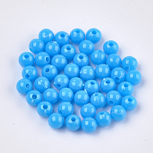 Honeyhandy Opaque Plastic Beads, Round, Dodger Blue, 6x5.5mm, Hole: 1.8mm, about 4790pcs/500g