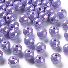 Honeyhandy Opaque Acrylic Beads, AB Color Plated, Round, Medium Purple, 10x9mm, Hole: 2mm, about 940pcs/500g