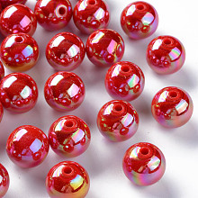 Honeyhandy Opaque Acrylic Beads, AB Color Plated, Round, FireBrick, 16x15mm, Hole: 2.8mm, about 220pcs/500g