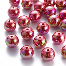 Honeyhandy Opaque Acrylic Beads, AB Color Plated, Round, FireBrick, 20x19mm, Hole: 2~3mm, about 111pcs/500g