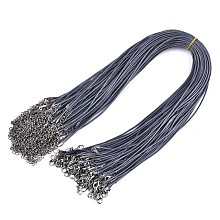 Honeyhandy Waxed Cotton Cord Necklace Making, with Alloy Lobster Claw Clasps and Iron End Chains, Platinum, Slate Blue, 17.12 inch(43.5cm), 1.5mm