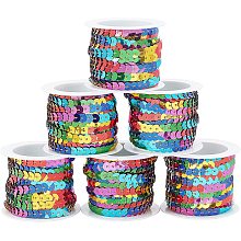 Pandahall Elite 6 Rolls 6mm Colorful Sequins Roll Flat Sequin Strip String Paillette Ribbon Trim Spool for Embellishments Dress Headband Costume DIY Sewing Project, About 5m/roll