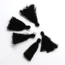 Honeyhandy Handmade Polycotton(Polyester Cotton) Tassel Decorations, Pendant Decorations, Black, 29~35mm