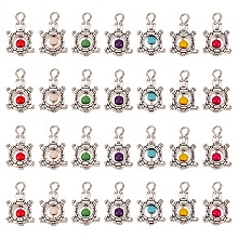 SUNNYCLUE DIY 50Pcs Antique Silver Plated Alloy Synthetic Turquoise Pendants, Tortoise Charm, Dyed, Mixed Color, 20x13x4mm, Hole: 2mm, 50pcs