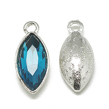 Honeyhandy Alloy Glass Pendants, Faceted, Horse Eye, Platinum, Teal, 20x9x5mm, Hole: 1.5mm