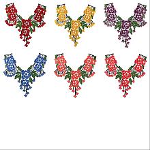 Arricraft 6Pcs 6 Colors Flower Pattern Computerized Embroidery Cloth Appliques, Costume Collar Accessories, Mixed Color, 355x320x1mm, 1pc/color