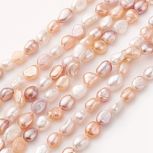 Honeyhandy Natural Cultured Freshwater Pearl Beads Strands, Nugget, PeachPuff, 9~14x6~9mm, Hole: 0.5mm, about 36pcs/strand, 13.9~14.1 inch(35.5~36cm)