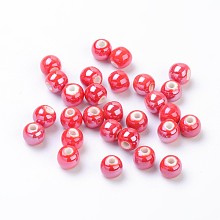 Honeyhandy Pearlized Handmade Porcelain Round Beads, Orange Red, 6mm, Hole: 1.5mm