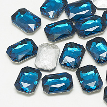 Honeyhandy Pointed Back Glass Rhinestone Cabochons, Faceted, Rectangle Octagon, Capri Blue, 14x10x4mm