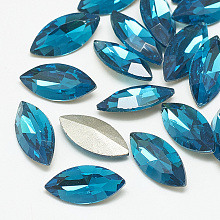 Honeyhandy Pointed Back Glass Rhinestone Cabochons, Back Plated, Faceted, Horse Eye, Capri Blue, 12x6x3.5mm