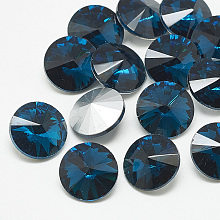 Honeyhandy Pointed Back Glass Rhinestone Cabochons, Rivoli Rhinestone, Back Plated, Faceted, Cone, Capri Blue, 10x5mm