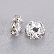 Honeyhandy Rhinestone Spacer Beads, Grade A,Brass, Rondelle, Silver Color Plated, Size:about 6mm in diameter, hole:1mm