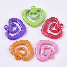 Honeyhandy Opaque Acrylic Pendants, Heart, Mixed Color, 28x28.5x5mm, Hole: 3mm, about 260pcs/500g