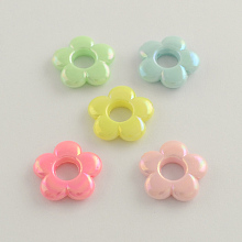 Honeyhandy AB Color Plated Opaque Acrylic Bead Frames, Flower, Mixed Color, 19x4mm, Hole: 2mm, Inner diameter: 6mm, about 640pcs/500g