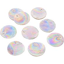 SUNNYCLUE 1 Box 40Pcs Shell Charms AB Color Flat Round Natural Capiz Seashell Pendants Electroplate Disc Coin Beads Ocean Beach Hawaii Style for Jewelry Making Charms DIY Bracelets Findings, 25MM