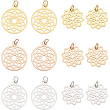 DICOSMETIC 12pcs 2 Styles 3 Colors Flower of Life Charms 304 Stainless Steel Chakra Hollow Flower Charms Filigree Flower Pendants Geometry Charms for Jewelry Making,Hole:3mm