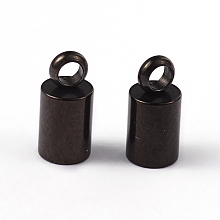 Honeyhandy Column 304 Stainless Steel Cord Ends, Electrophoresis Black, 8.2x4mm, Hole: 2mm, Inner Diameter: 3mm