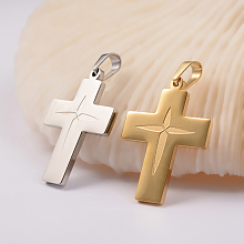 Honeyhandy 304 Stainless Steel Pendants, Cross, Mixed Color, 34.5x24x2mm, Hole: 4.5x6.5mm