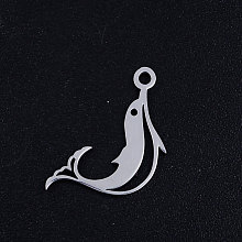 Honeyhandy 201 Stainless Steel Pendants, Dolphin, Stainless Steel Color, 16x14x1mm, Hole: 1.5mm