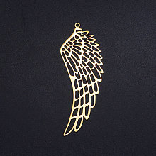 Honeyhandy 201 Stainless Steel Big Pendants, Hollow, Wing, Golden, 63x22.5x1mm, Hole: 1.6mm