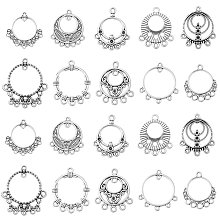 60Pcs 2 Styles Tibetan Style Alloy Connector Rhinestone Settings with 8 Styles Chandelier Component Links, Flat Round, Antique Silver, Fit: 1mm, 1.6mm, 2mm, 2.5mm Rhinestone, 26~37x22~33x1.5mm, Hole: 1.8mm, 6pcs/style