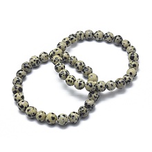 Honeyhandy Natural Dalmatian Jasper Bead Stretch Bracelets, Round, 2 inch~2-3/8 inch(5~6cm), Bead: 5.8~6.8mm