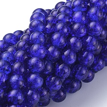 Blue Crackle Glass Round Beads Strands, 8mm; Hole: 1.3~1.6mm; about 100pcs/strand, 31.4 inches