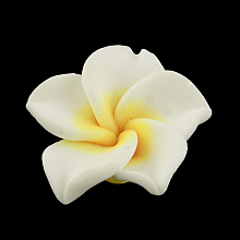 Honeyhandy Handmade Polymer Clay 3D Flower Plumeria Beads, White, 15x8mm, Hole: 2mm