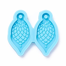 Honeyhandy DIY Pendant Silicone Molds, for Earring Making, Resin Casting Molds, For UV Resin, Epoxy Resin Jewelry Making, Leaf, Sky Blue, 40x45x5mm, Hole: 3mm, Inner Diameter: 34x16mm