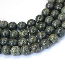 Honeyhandy Natural Serpentine/Green Lace Stone Round Bead Strands, 8~8.5mm, Hole: 1mm, about 47pcs/strand, 15.5 inch