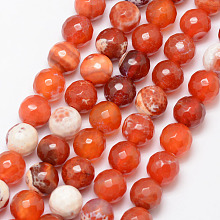 Honeyhandy Natural Fire Crackle Agate Bead Strands, Round, Grade A, Faceted, Dyed & Heated, Coral, 10mm, Hole: 1mm, about 37pcs/strand, 15 inch