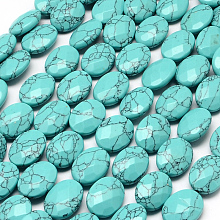 ARRICRAFT Faceted Oval Synthetic Turquoise Beads Strands, 17x13x6mm, Hole: 1mm, about 13pcs/strand, 8.26 inch