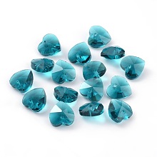 Honeyhandy Romantic Valentines Ideas Glass Charms, Faceted Heart Charm, Medium Turquoise, 14x14x8mm, Hole: 1mm