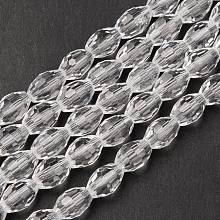 Honeyhandy Glass Beads Strands, Faceted, Oval, Clear, about 8mm long, 6mm thick, hole: 1.5mm, about 72pcs/strand