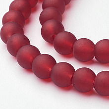 Honeyhandy Transparent Glass Bead Strands, Frosted, Round, Dark Red, 6mm, Hole: 1.3~1.6mm, about 140pcs/strand, 31.4 inch