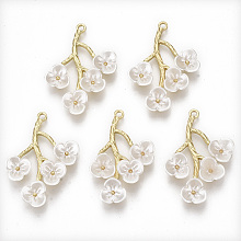 Arricraft Alloy Pendants, with ABS Plastic, Branch and Leaves, White, Light Gold, 38x27~29x5.5mm, Hole: 2mm