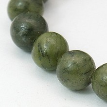 Honeyhandy Natural Taiwan Jade Beads, Round, Olive, about 10mm in diameter, hole: 1mm, about 38pcs/strand, 15 inch