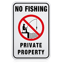 Globleland UV Protected & Waterproof Aluminum Warning Signs, No Fishing Private Property Sign, White, 450x300x0.85mm, Hole: 6mm