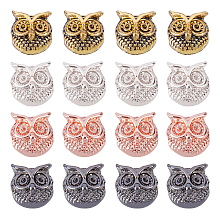 Owl Alloy Beads, Mixed Color, 11x11x9mm, Hole: 1.5mm, 32pcs/box