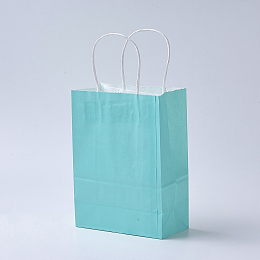 Honeyhandy Pure Color Kraft Paper Bags, Gift Bags, Shopping Bags, with Paper Twine Handles, Rectangle, Cyan, 27x21x11cm