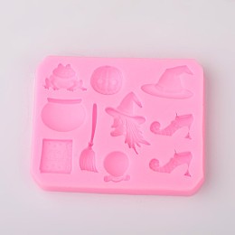 Arricraft Halloween Theme Design DIY Food Grade Silicone Molds, Fondant Molds, For DIY Cake Decoration, Chocolate, Candy, Soap, UV Resin & Epoxy Resin Jewelry Making, Random Single Color or Random Mixed Color, 69x85x9mm