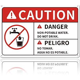 GLOBLELAND Caution Danger Non-Potable Water Do Not Drink Sign Bilingual Sign 8x12 inches 35 Mil Aluminum Peligro No Tomar Agua No ES Potable Sign, UV Protected and Waterproof