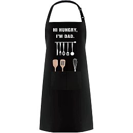 CREATCABIN Funny Apron - Hi Hungry I'm Dad Grill aprons for Men Kitchen Cooking Aprons Adjustable BBQ Bib Apron 2 Pockets for Husband Boyfriend Chef Birthday Father's Day Gifts