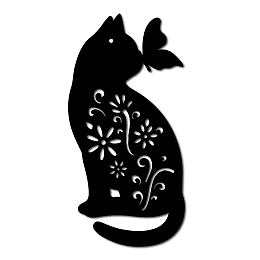 CREATCABIN Cat Metal Wall Art Animal Butterfly Decor Wall Hanging Silhouette Sculpture Ornaments Iron Sign for Indoor Outdoor Home Living room Kitchen Garden Office Decoration Gift Black 12 x 6 Inch