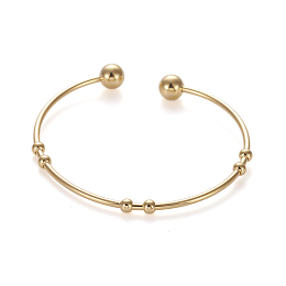 Honeyhandy 201 Stainless Steel Cuff Bangles, Torque Bangles, with Round Beads, Golden, 5.3~6x4~5.5cm