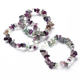 Honeyhandy Unisex Chip Natural Fluorite Beaded Stretch Bracelets, Inner Diameter: 1-3/4~2 inch(4.5~5cm)