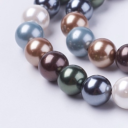 Honeyhandy Shell Pearl Beads Strands, Round, Colorful, 6mm, Hole: 1mm, about 63pcs/strand, 15.7 inch