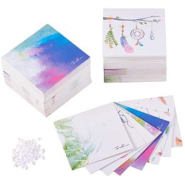 PandaHall 160pcs 8 Colors Necklace & Earring Display Cards, Feather/Umbrella Rectangle Display Cards with 200pcs Plastic Ear Nuts, 59~60x59~60x0.5mm