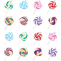 NBEADS 32 Pcs 8 Colors Polymer Clay Lollipop Pendants, Handmade Pendant Charms for DIY Crafts Making